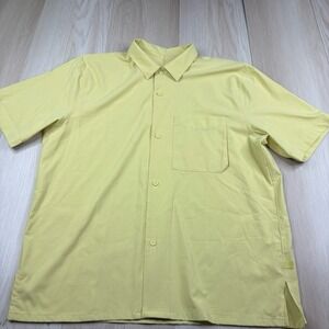 Lululemon Airing Easy Short Sleeve Button Up Shirt Yellow Mens Size XL